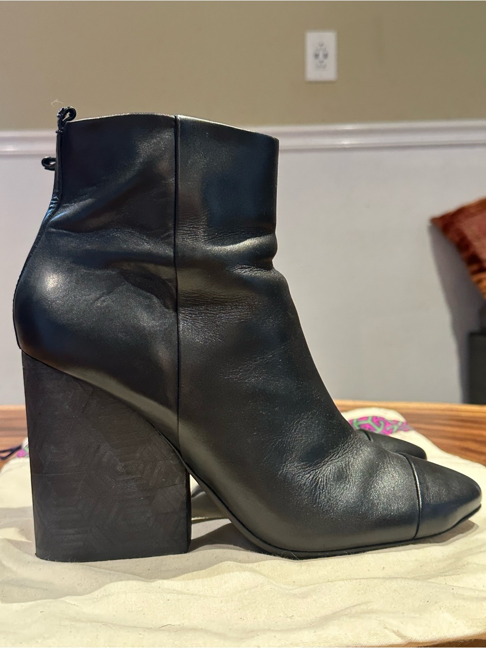 Tory Burch Black Leather Block Heel Ankle Boots